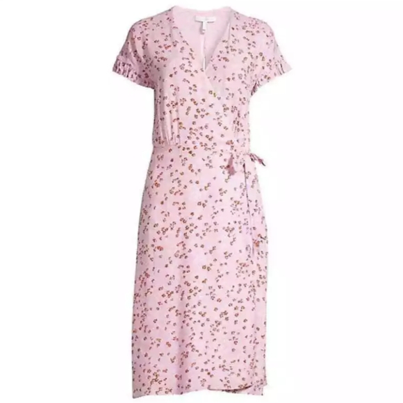 Joie Bethwy Lavender Floral Ruffled Sleeve Tie Side Midi Wrap Dress Size L - Picture 2 of 4